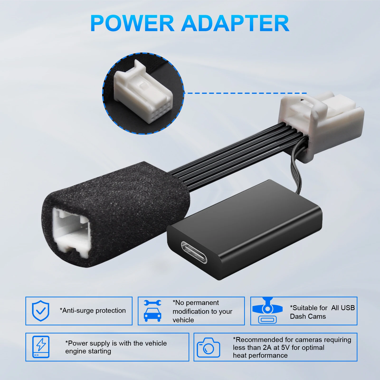 크라이슬러 지프 그랜드 체로키 닷지 램 차량용 미러 어댑터 플러그 앤 플레이 타입-C USB 인터페이스용 대시캠 전원 어댑터