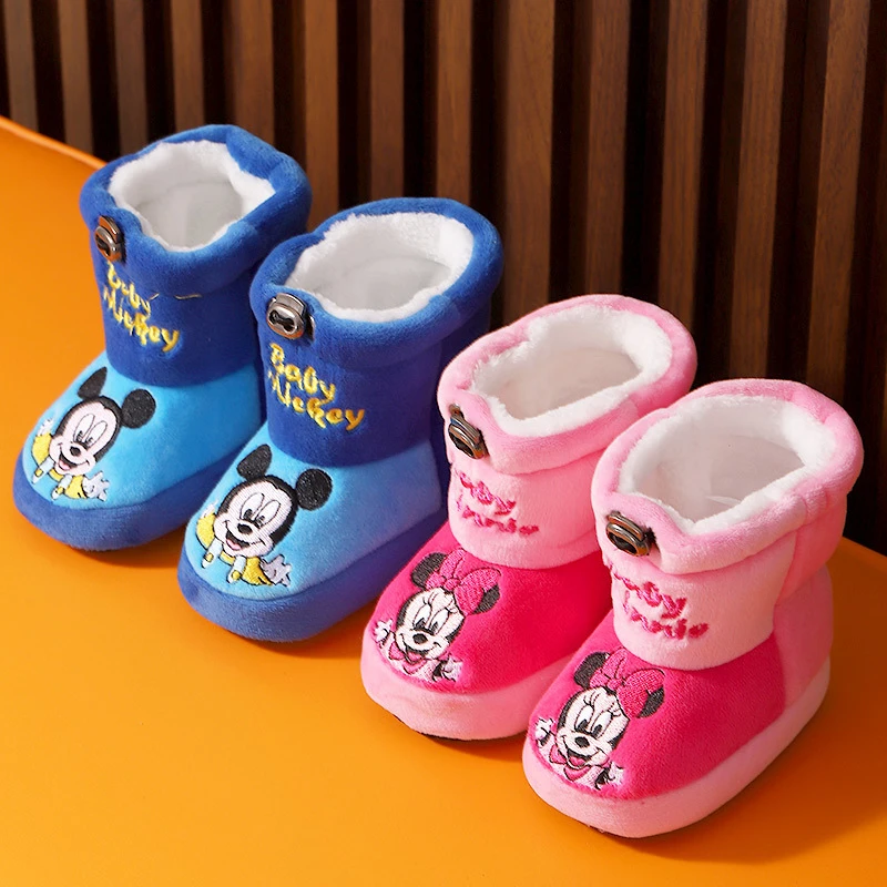 Disney zapatos de y para bebé, calzado cálido de invierno para y niña, con dibujos animados para recién nacidos, de terciopelo grueso, adecuados para niños| | AliExpress
