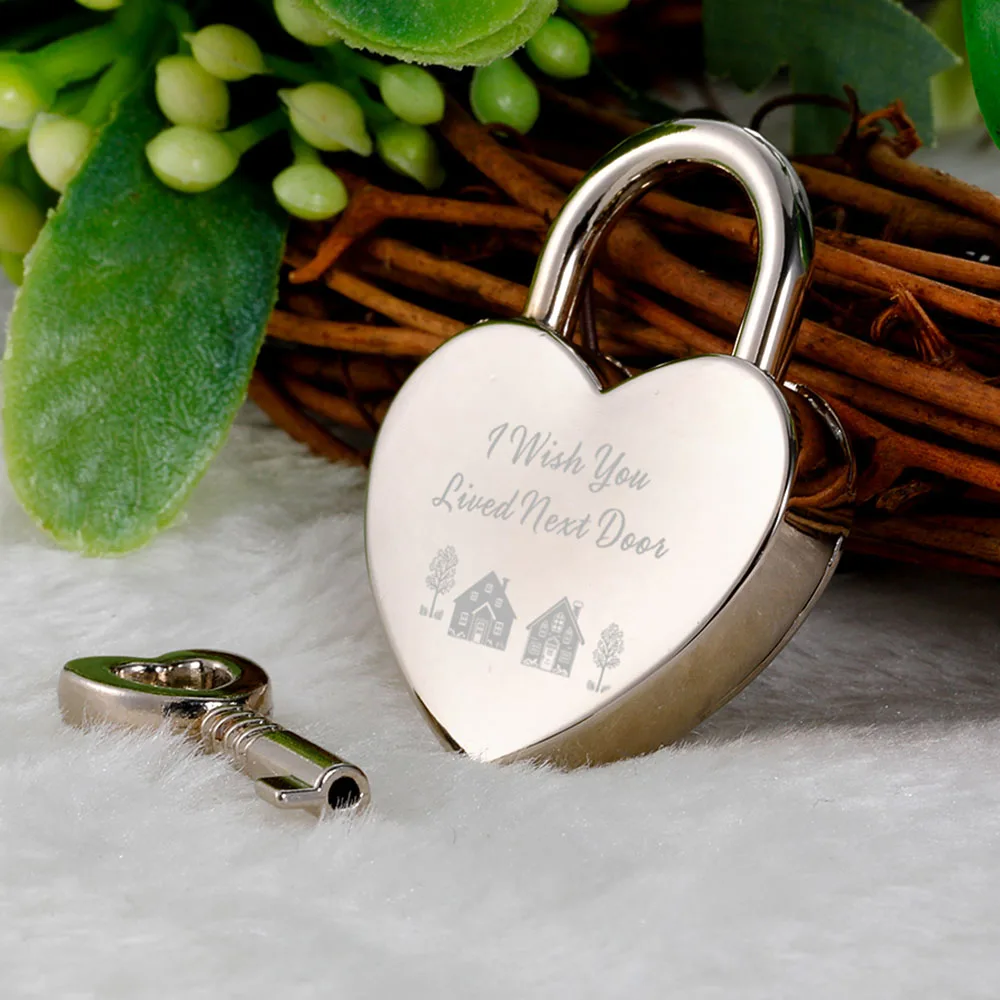 

Personalized Heart Padlock Engraved I Wish You Lived Next Door Friendship Lock for Best Friend Sisters Birthday Christmas Gift