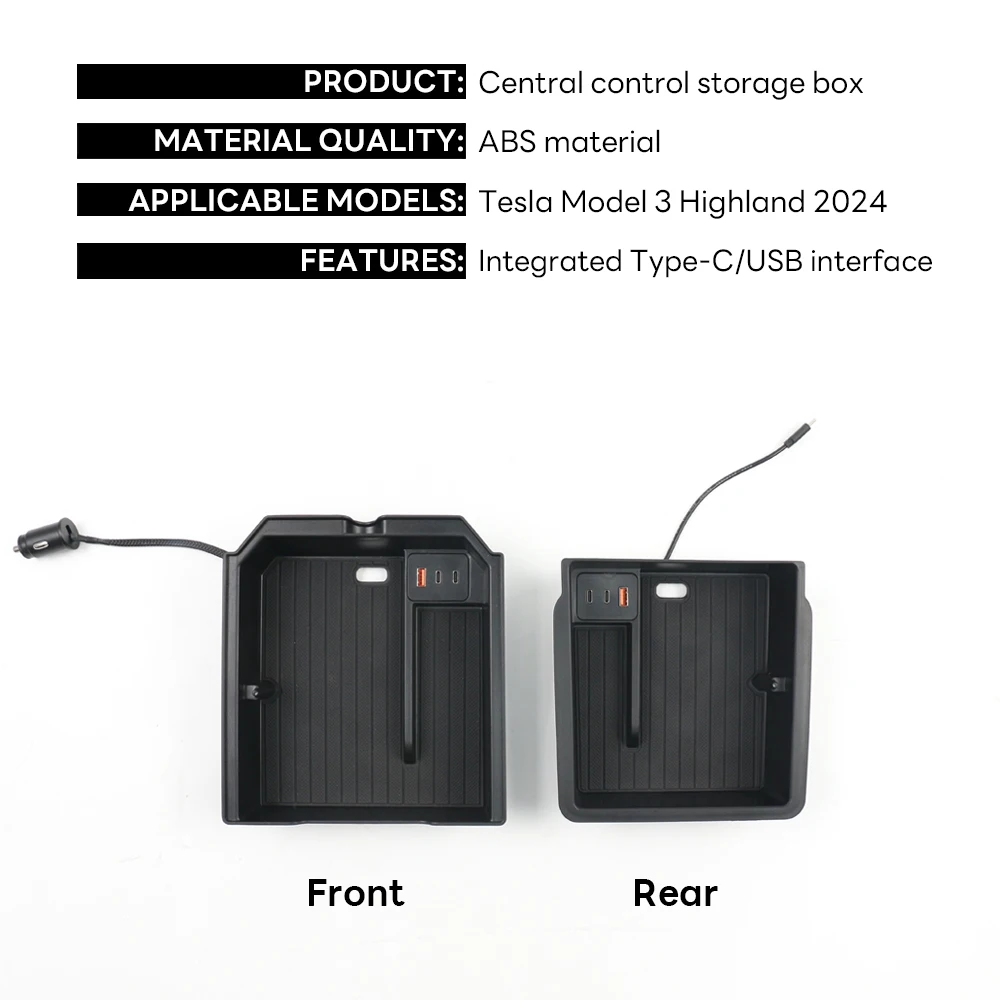 테슬라 모델 3 하이랜드 2024 콘솔 팔걸이 보관 정리함, 내부 보관함 액세서리, USB C 타입 확장 도크