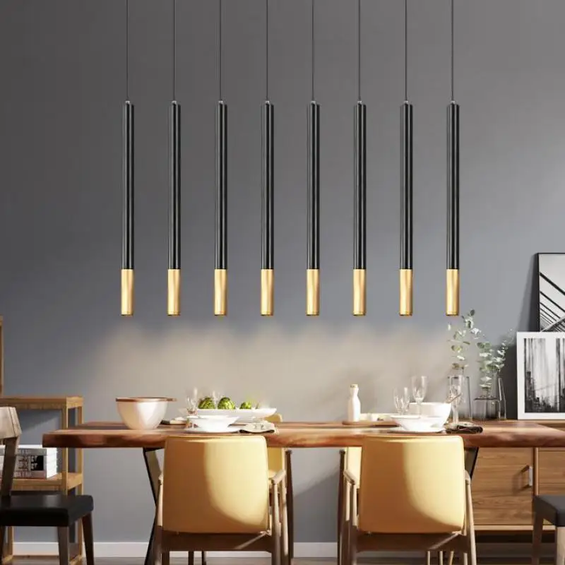 

Bar Led Decorative Pendant Lamp Cylindrical Creative Art Black And Gold Pendant Light Kitchen Drop Light Lamps For Living Room