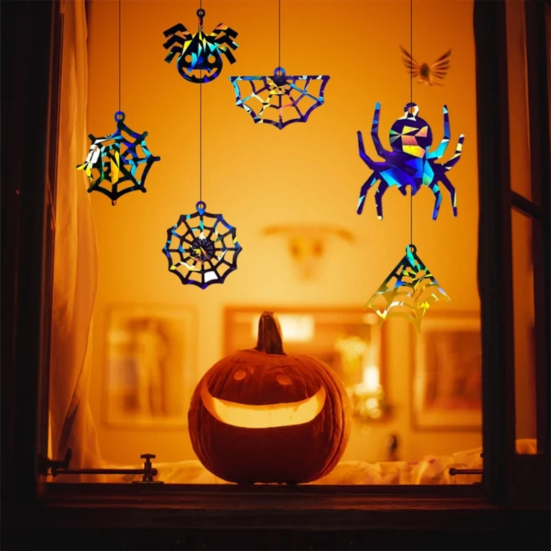 

6Pcs Rainbow Reflections Earring Pendant Mold DIY Spiders and Cobwebs Resin Molds Halloween Jewelry Making Mold Ornament