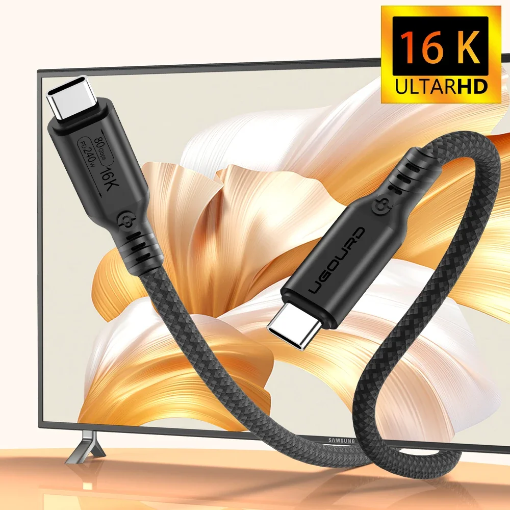 UGOURD Thunderbolt 5 케이블 유형 C 80Gbps USB4 Gen4 USB C-C 240W 충전 케이블 eGPU용 16K 호환 Thunderbolt 4/3 40Gbps
