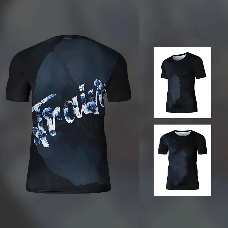 Sommer-Herren-Sport-Kompressions-T-Shirt, schnell trocknendes, dünnes Kurzarm-T-Shirt, geeignet für Fitnessstudio, Fitness, Jogging-Übungen