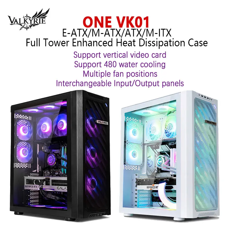 Valkyrie One Vk01 E-Atx/Atx/M-Atx/M-Itx Full Tower Pc Case Support 480/420 Raffreddamento Ad Acqua Pannelli Di Ingresso/Uscita Intercambiabili