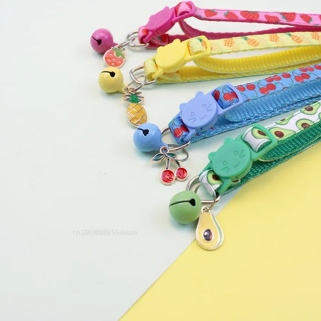 Pet Adjustable Webbing Fruit Cat Collar Breakaway Cute Neck Collar with Bell for Small Dogs Puppy Kitten Neck Accessories 2