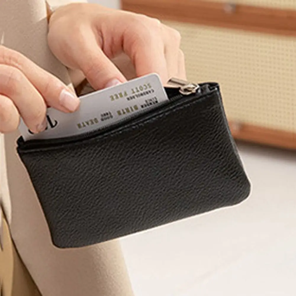 

Litchi Pattern Coin Purse Women PU Leather Mini Zipper Wallet Solid Color Card Holder Storage Bags