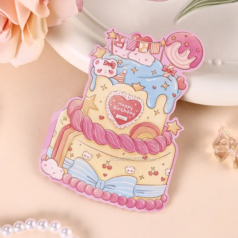 10PCS Happy Birthday Card Cake Shape Colorful Greeting Card Gift for Kids Birthday Card Friend Birthday Tarjetas De Invitacion