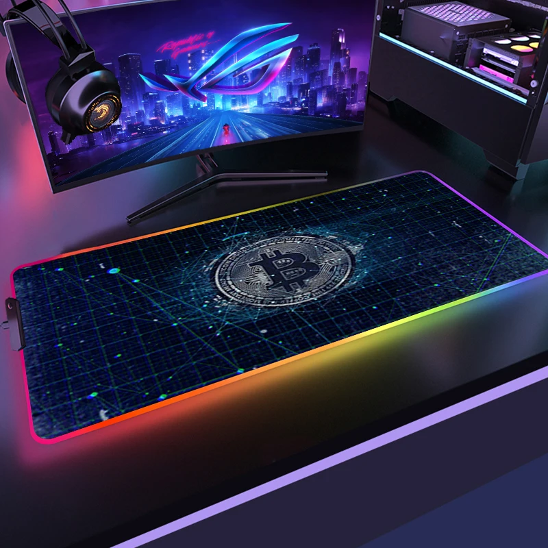 

Gamer 40x90CM Anime RGB Mouse Pad Gaming Desk Accessories Bitcoin LED Mousepad Keyboard Mat Deskmat Mats Mause Pc Pads Carpet