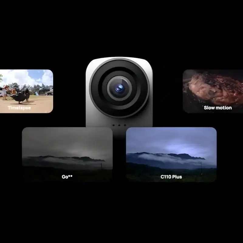 Caméra Action C110Plus 4K Ultra HD dans son étui étanche, avec télécommande et supports.