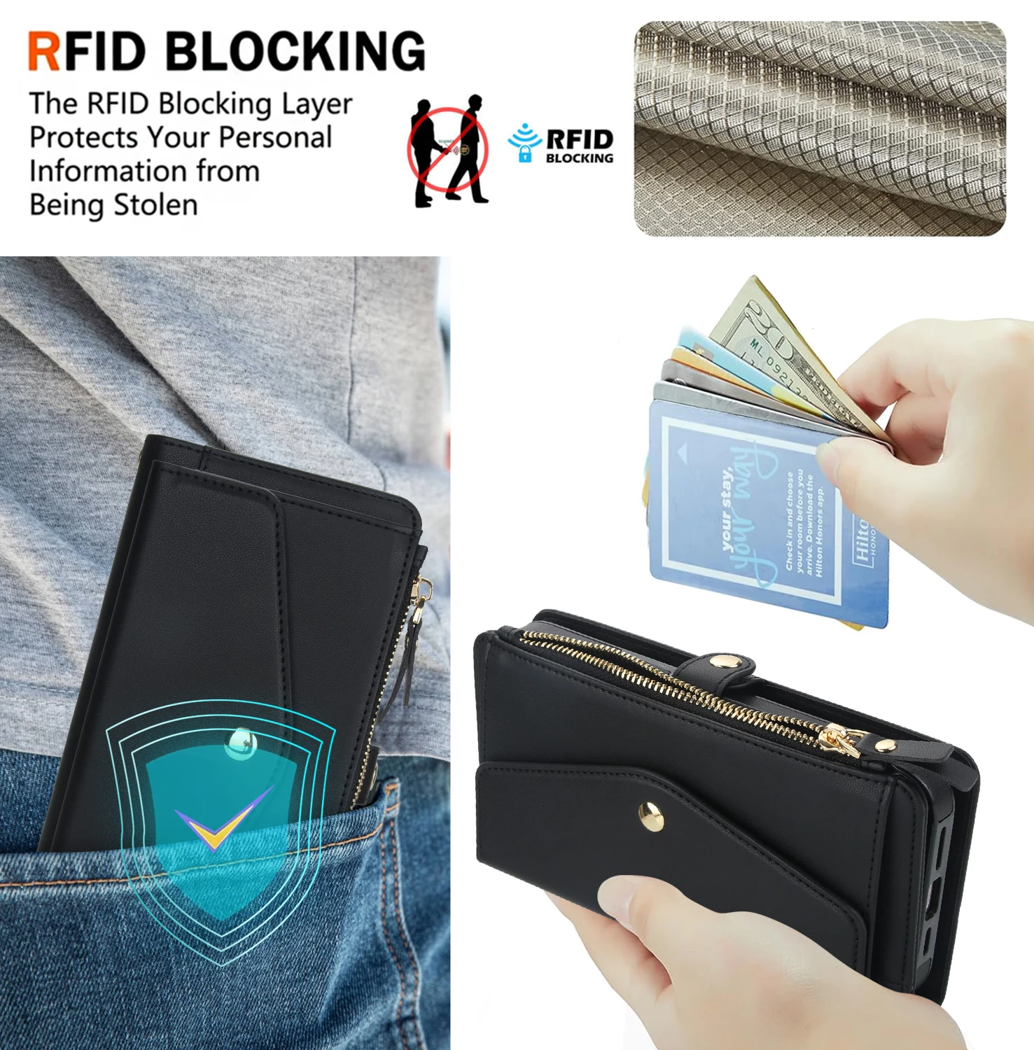 Magnetic Wallet Crossbody Phone Case with Long Lanyard