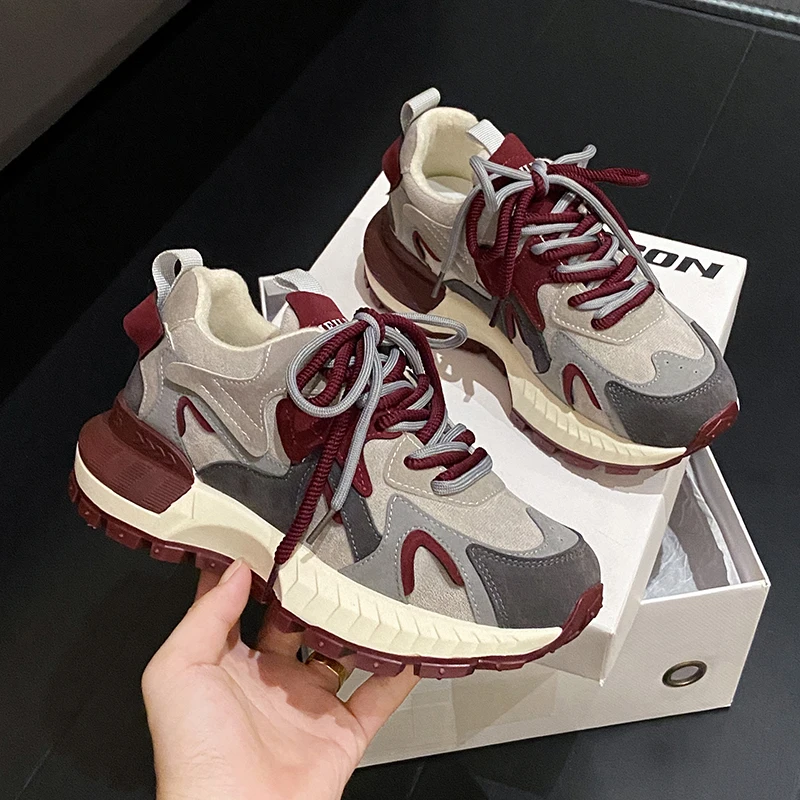 Luxury Designer Fashion Color Block Sneakers Women's Casual Thick Sole Increased Comfortable Women's Shoes Zapatillas De Deporte