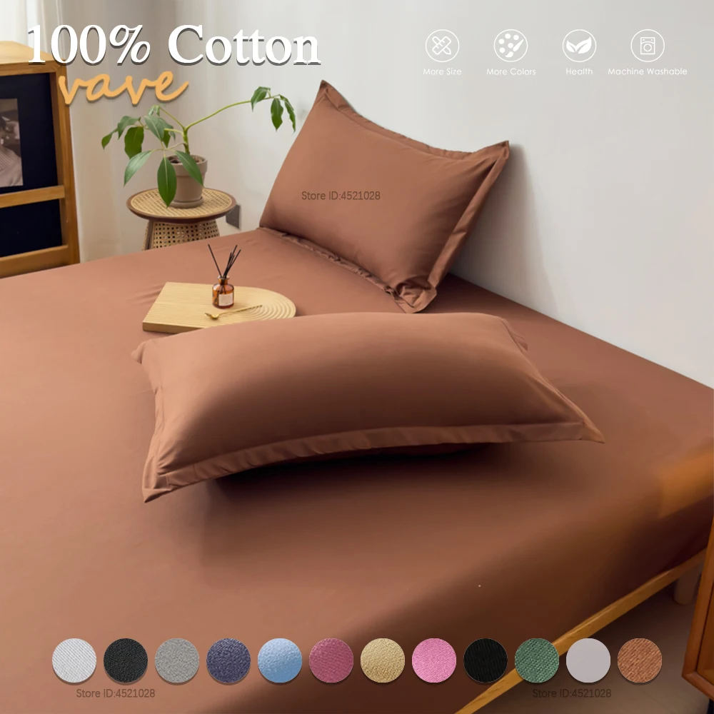 Single/Double/King/Queen Beds Cotton Fitted Sheet for Mattress Pads and Bedspread Covers in All Bed Sizes 140/150/160/180x200 4