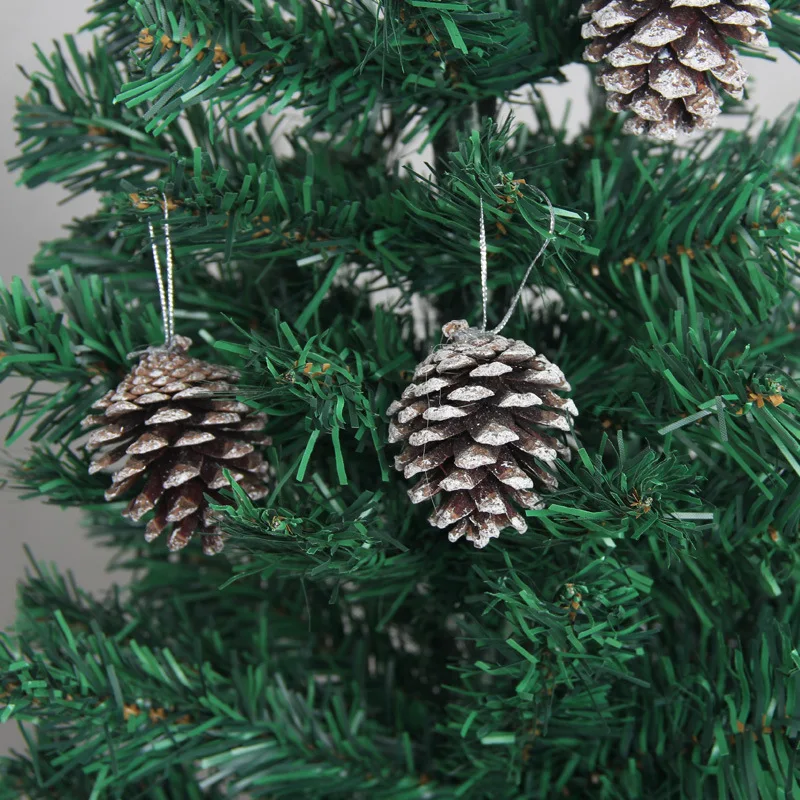 6PC Christmas Pine Cones Ornament 5CM Pine Cones with String Pendant Crafts for Gift Tag Christmas Tree Party Hanging Decoration