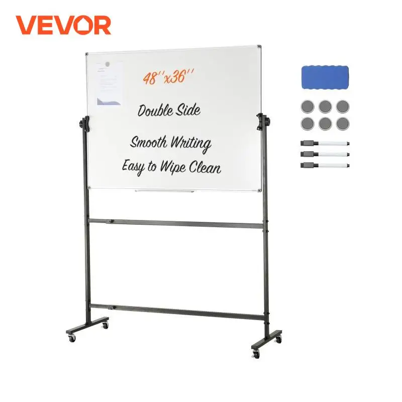 VEVOR Rolling Magnetic Whiteboard Double-sided Mobile Whiteboard Adjustable Height Dry Erase Board with Wheels for Office School