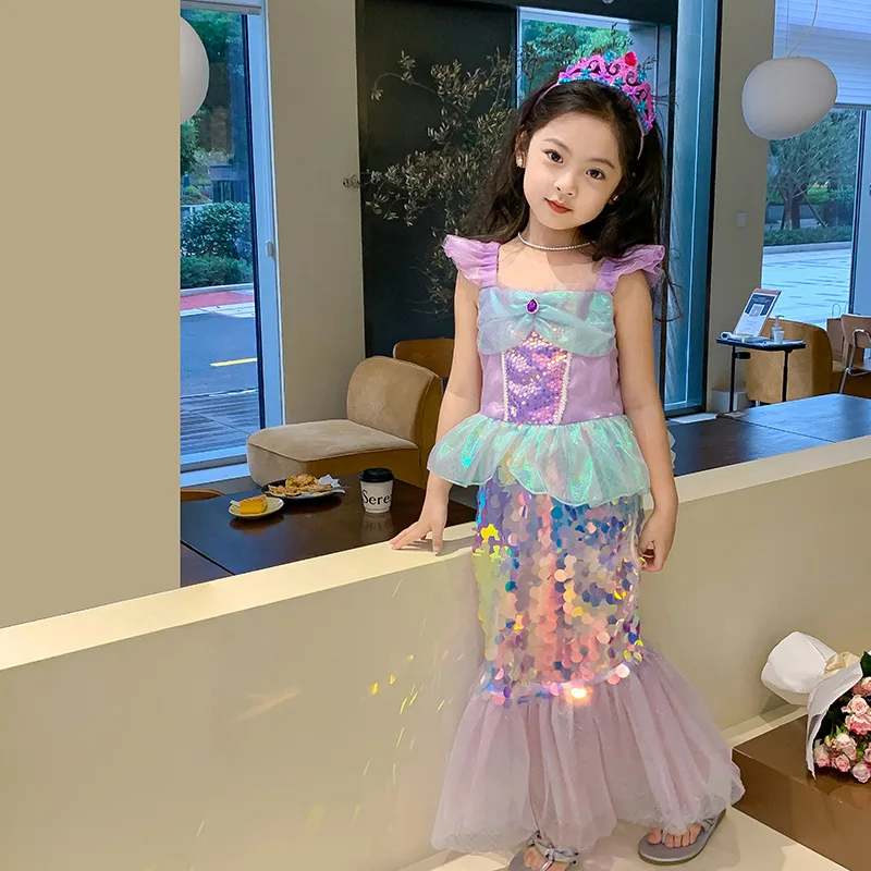 3-10 Years Mermaid Ariel Charm Princess Dress Cosplay Costumes For Kids Girl Mermaid Birthday Party Dress Halloween Clothing 6