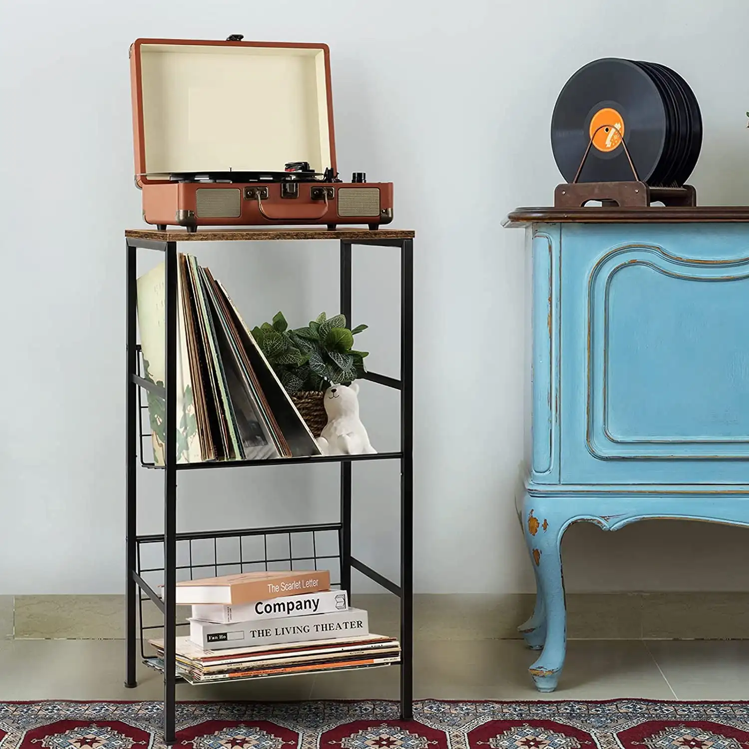 

3-Tier Record Player Stand End Table with Vinyl Album Storage