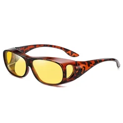 Polarized Fit Over Sunglasses - Versatile Wrap Shield for Driving, Fishing, and Sports with Night Vision Protection (Leopard Yellow)