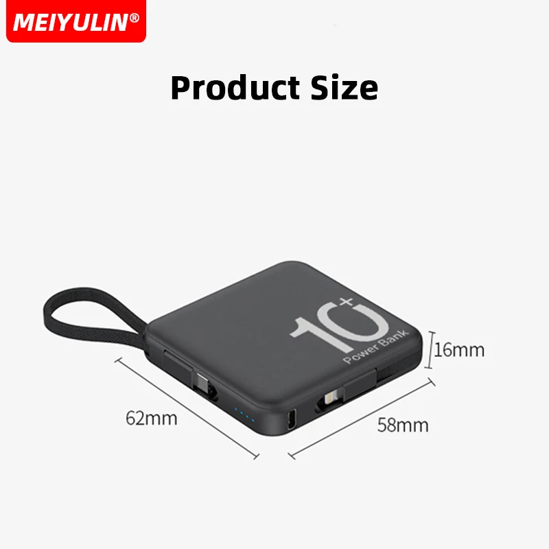 Mini Power Bank da 10000mAh Piccola power bank con ricarica rapida da 22,5W e un cavo USB-C incorporato. Powerbank USB-C Compatibile con iPhone 15/16 Xiaomi Android Altri e dispositivi Android ecc