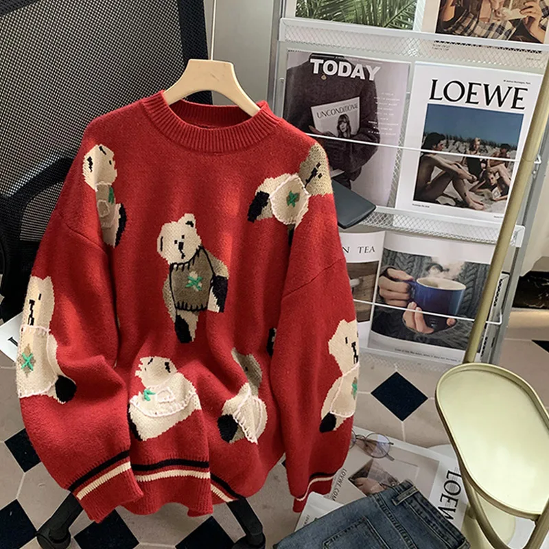 

High Quality Sweaters Cartoon Pullover Long Sleeve Sweater 2022 Autumn Winter Women Knitted Jumper Loose Sweater Mujer