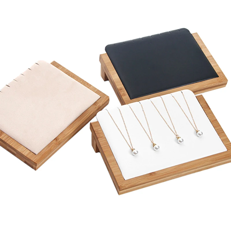 Portable Bamboo Jewelry Display Stand Holder Women Necklace Pendant Storage Rack 21X15.5cm 2023 Fashion New Jewelry Supplies l shape earrings studs display shelf portable necklace stand rack storage holder creative storage box fashion jewelry organizer