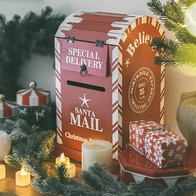 Vintage Fa Karácsonyi Postafiók Postbox Levélszekrény Nagy Otthoni Dekoráció
