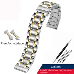 Universal Stainless Steel Watch Band for Bracelet - Style Watches (Multiple Width Options) (Silver gold)