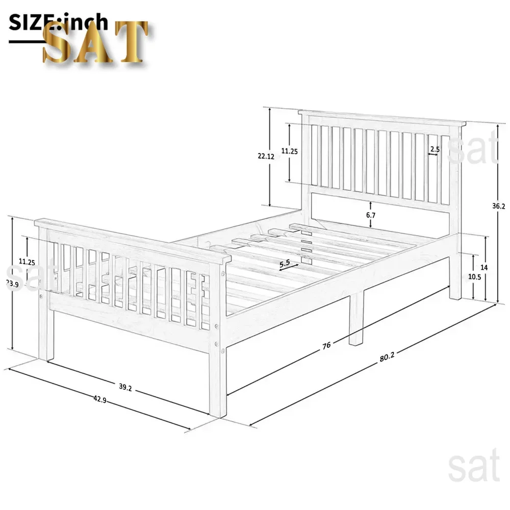 Twin Size Wood Platform Bed With Headboard and Footboard Oak Frame Full Bases Frames Bedroom Furniture Home