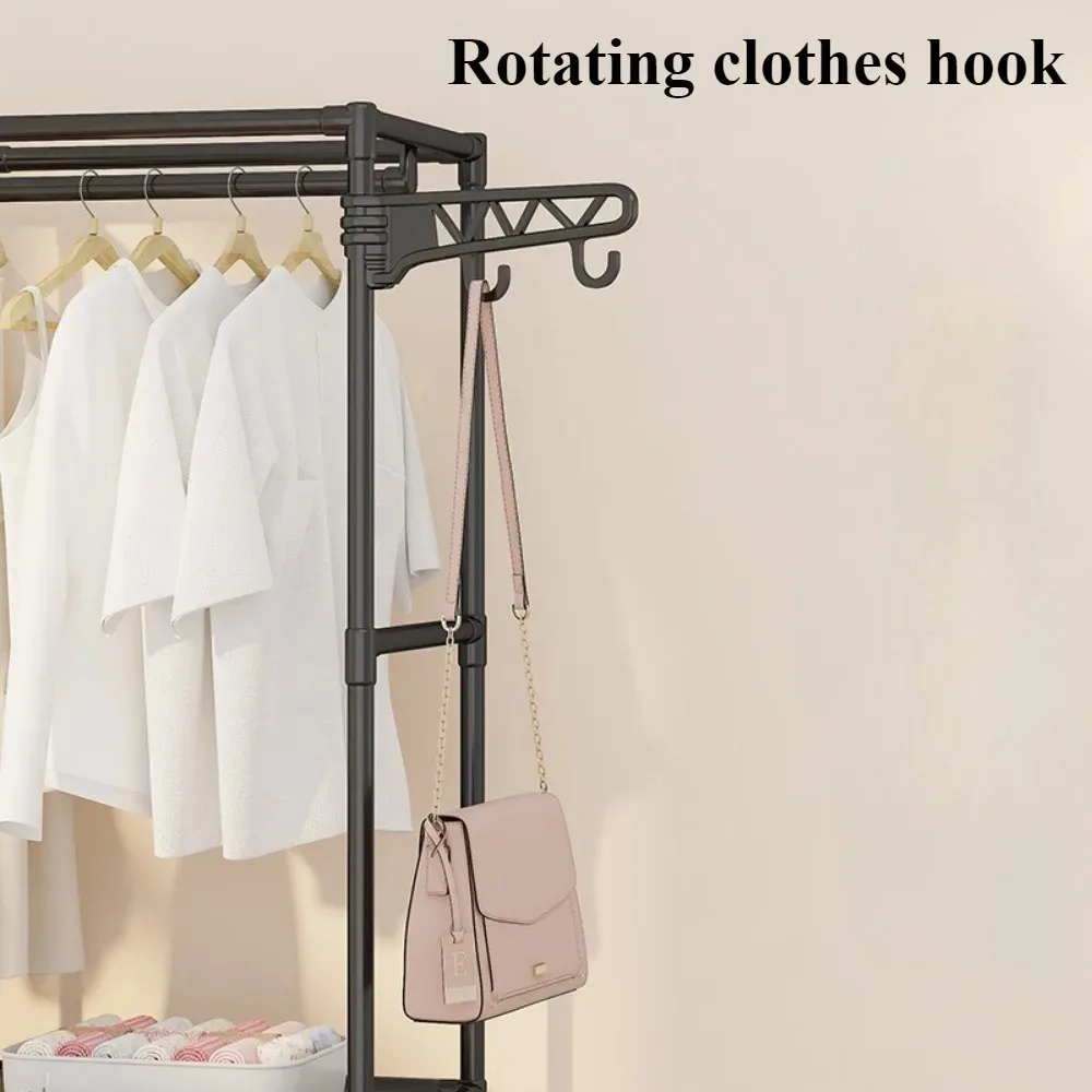 Clothes Rack Double-Row Floor For Clothes And Shoes Household Storage Shelf Hanger Simple Assembly