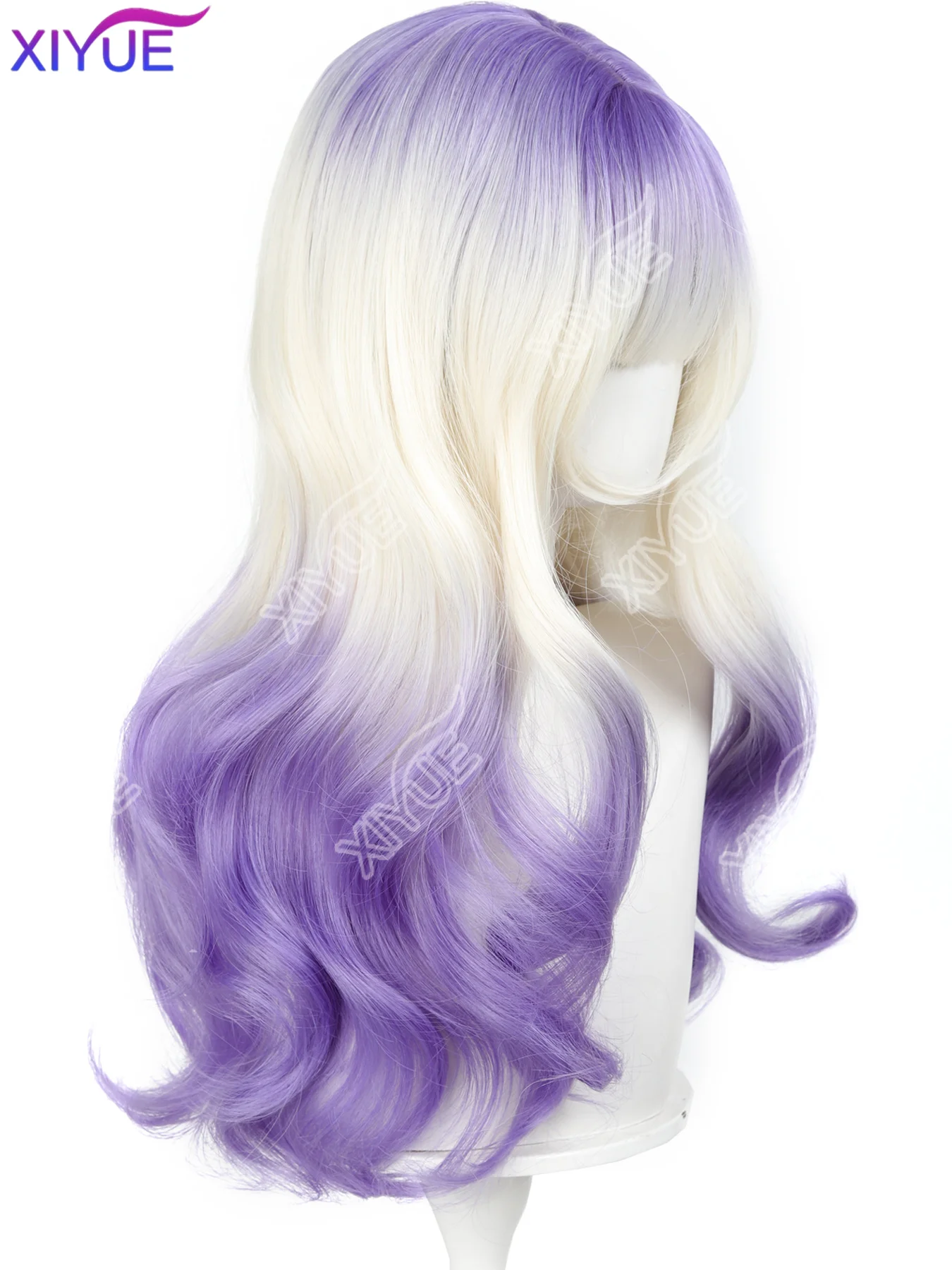 XIYUE Synthetic Long curly hair Lolita Wig with Bangs Wig Girl Cute white gradient purple Cosplay Party Halloween Harajuku Wig