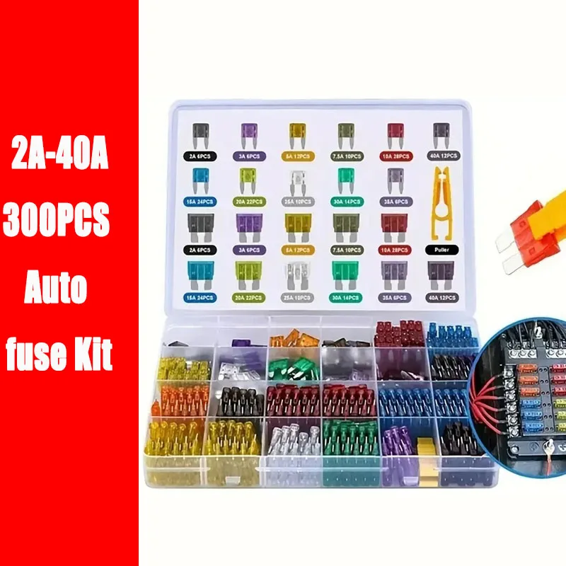 Car Fuse Kit 1Set 300PCS Medium and small car 2A~40A 11 Types Blade Type Assorted with Box
