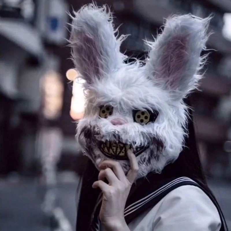 Halloween Bloody Rabbit Horror Mask Plush Bear Holiday Costumes Prop The Purge Cosplay Carnival Perform Costume Adult Mask