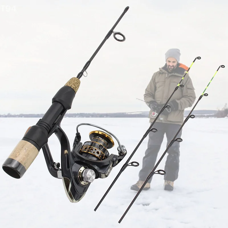 Canne à pêche glace portable 60cm 2 brins carbone léger pour carpe et truite en rivière étang