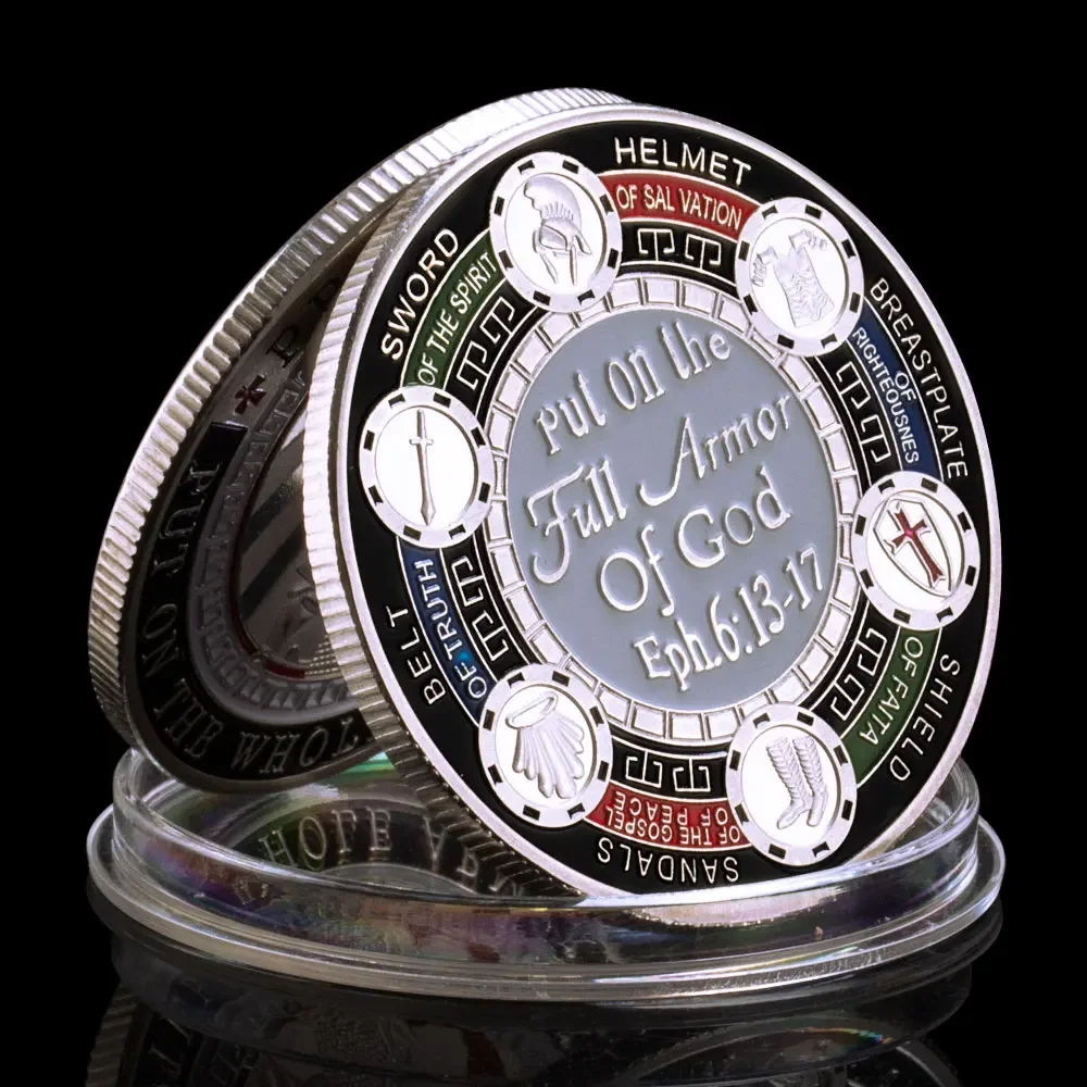 Indossa L'Armatura Completa Della Moneta Della Sfida Di Dio Prega Sempre Souvenir Moneta Da Collezione Moneta Commemorativa Placcata In Argento