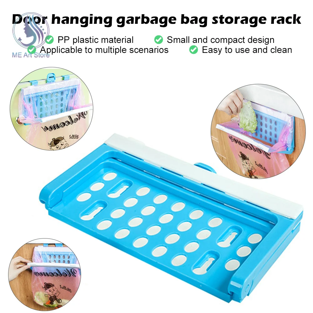 

Foldable Garbage Bag Rack Kitchen Cabinet Door Basket Hanging Trash Waste Bin Garbage Bag Holder Kitchen Gadgets