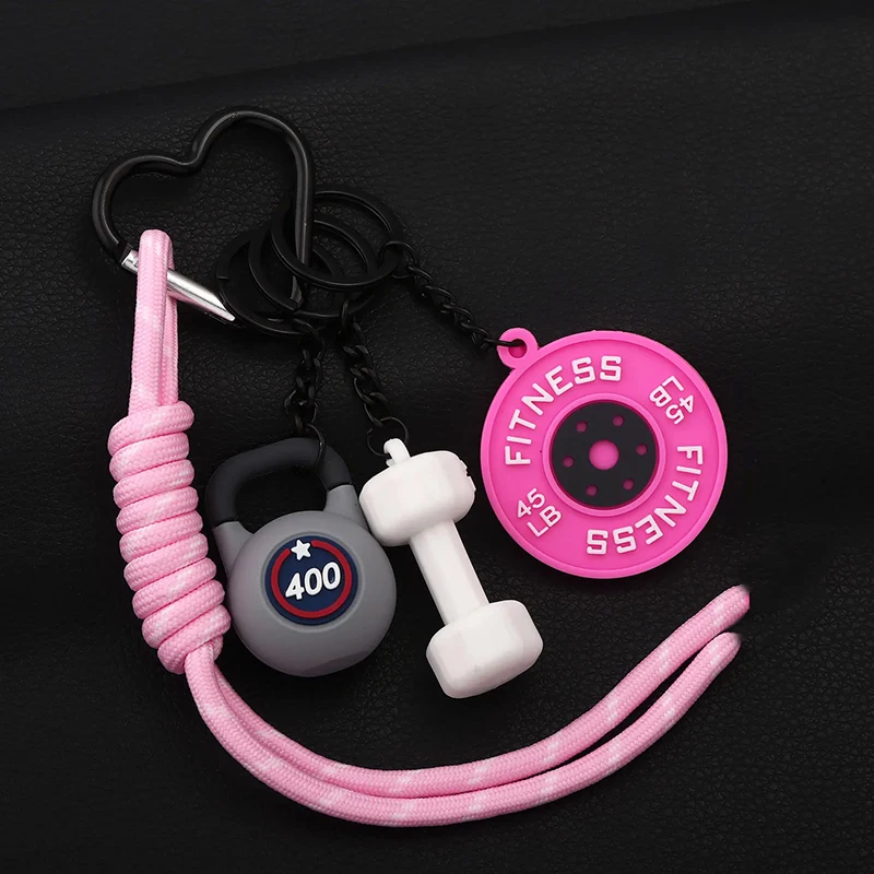 Mini Barbell Plates Key Chain with D-shaped Buckle Kettlebells Simulation Dumbbells Keyring Water Cups Creative