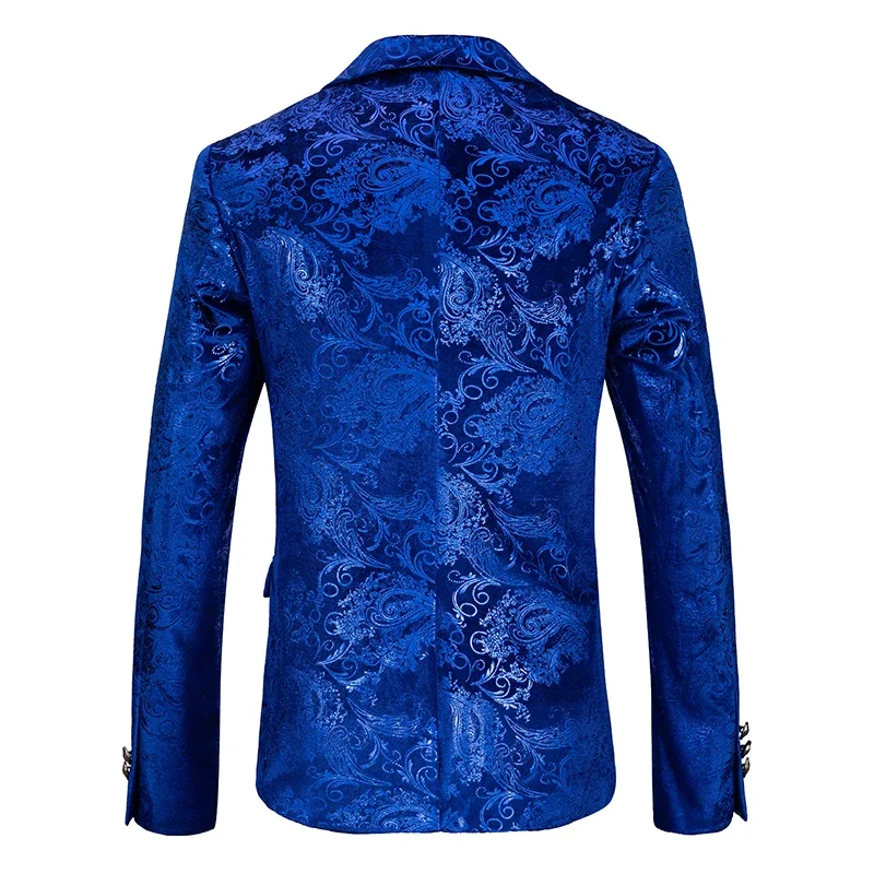 

Роскошный золотистый бархатный костюм, мужские деловые костюмы для свадьбы, смокинг для жениха, приталенные однобортные блейзеры с принтом