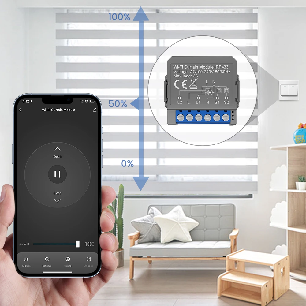 Tuya WiFi RF Smart Curtain Module for Roller Blinds and Curtains,Motorized Curta