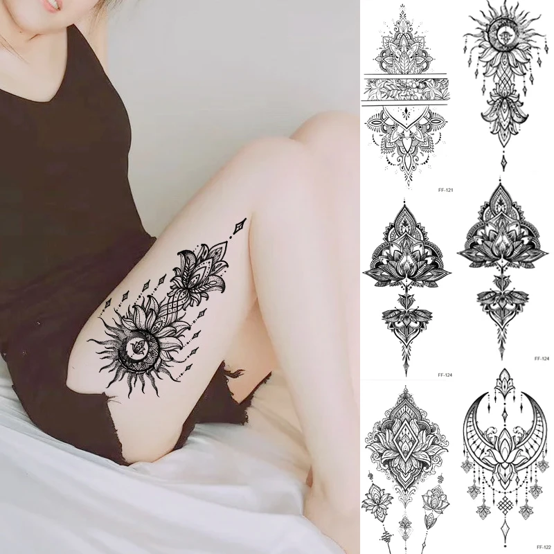 Realistic Totem Wolf Temporary Tattoos for Men Adults Black Thorns Geometric Mandala Fake Tattoo Stickers Arm Body Tatoos