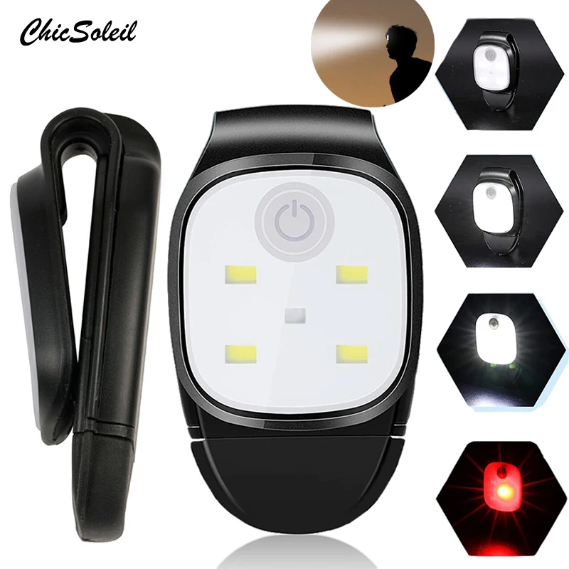 

Chicsoleil Led Clip Flashlight 4 Lighting Modes Usb Charging Clip On Light Safety Warning Running Lights For Night Walking