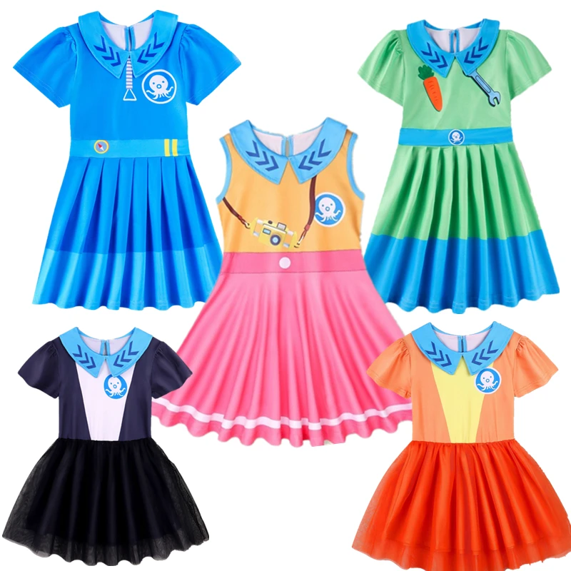 Bambini Neonate The Octonauts Dress Manica Corta Octopus Cartoon Toddler Ice Silk Princess Dress Bambini Vestido Dress