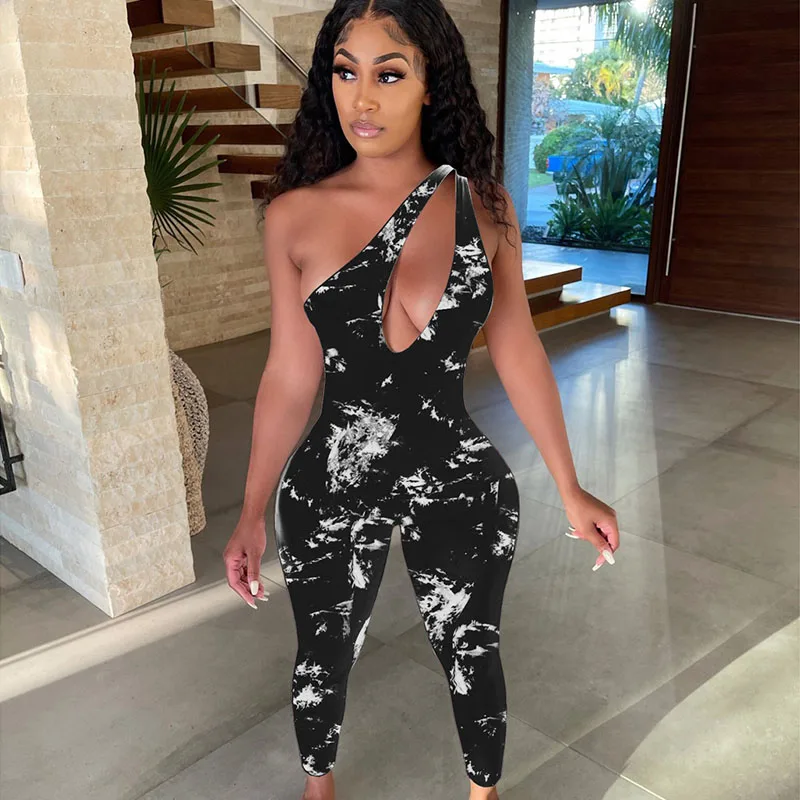 

Женский спортивный комбинезон на одно плечо, с чернильным принтом
