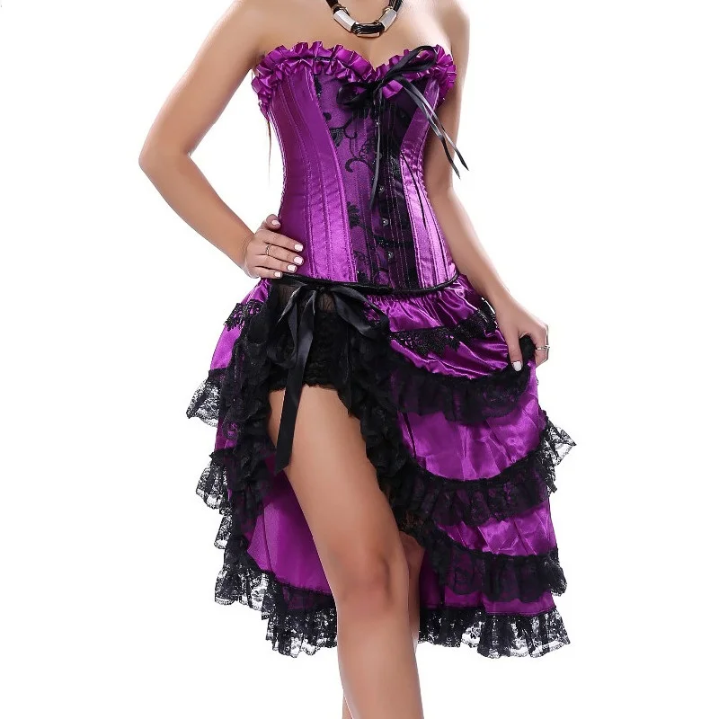 Sapubonva Corset Dress Sexy Burlesque Gothic Exotic Lingerie Corsets Overbust Bustier Tutu Skirt Party Victorian Purple Korse