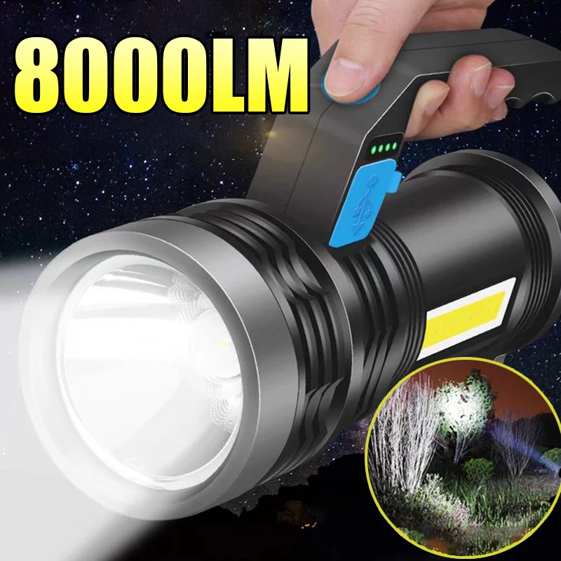 LED High Power Flashlight Usb Rechargeable Torch Outdoor Super Bright Portable Searchlight Built-in18650 Camping Lamp