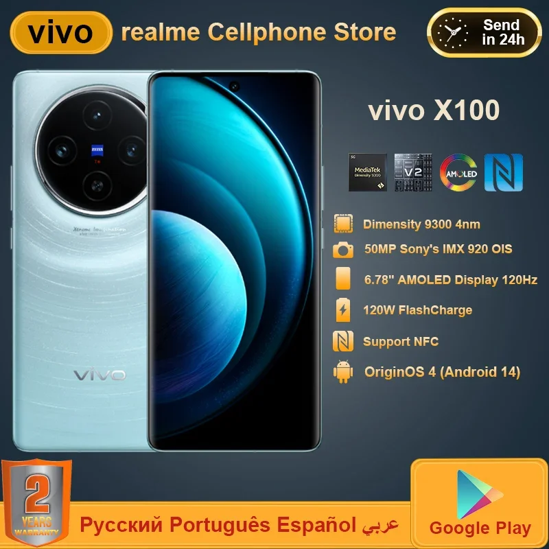 

New Original VIVO X100 5G 120W SuperCharge 6.78" 120Hz Screen Mediatek Dimensity 9300 OriginOS 4 Camera 50MP Battery Smartphone