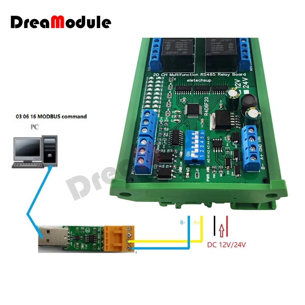 Relay Module 20ch Rs485 Digital Analog Switch Io Module Modbus Rtu Plc