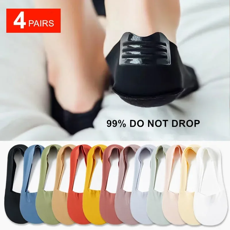 Lot De 4 Paires De Chaussettes Invisibles Femme - Antidérapantes, Sans Coutures - Pour Bateaux, Escarpins, Mocassins - 11