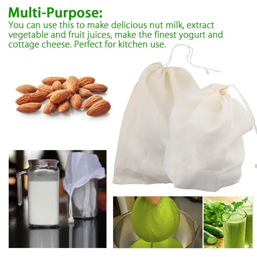 1 5 10pcs Mesh Bag Bolsa De Tela Cotton Linen Reusable Food Filter Mesh Bag  Nut Milk Bean Muslin Fish Soup Cook Boiling 26X20cm