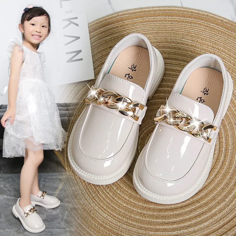 Spring Autumn Kids Leather Shoes Black Loafers Boy Chain Slip On Shoes Girls Flats Sneakers Princess Boat Dress Shoes Mary Janes spring autumn new baby girls leather shoes solid color toddler first walkers kids single flats shoes princess fashion mary janes