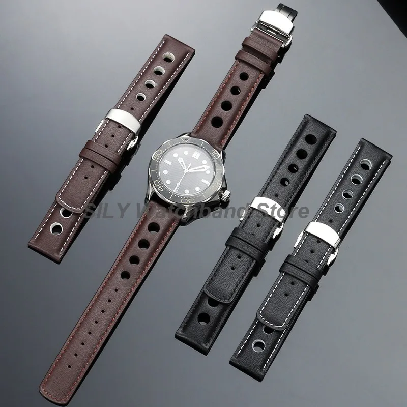 Vintage Genuine Leather Watchband with Butterfly Clasp - Fashionable 20mm Cowhide Strap